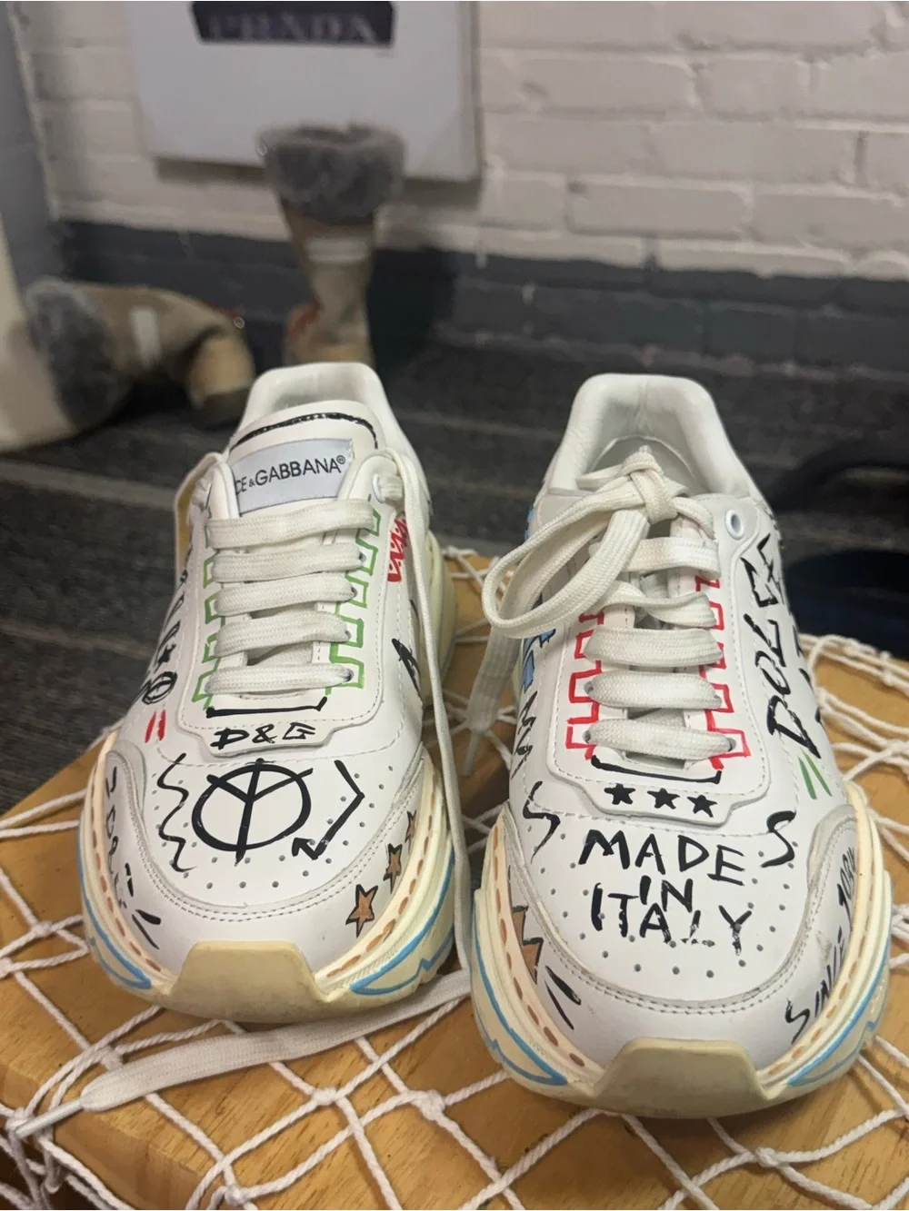 Dolce & Gabbana  Leather Graffiti  Print Sneakers Sz 37 US 6